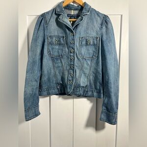 Vintage Ralph Lauren Denim Jacket | Tailored Puff Shoulder | Button Front |
